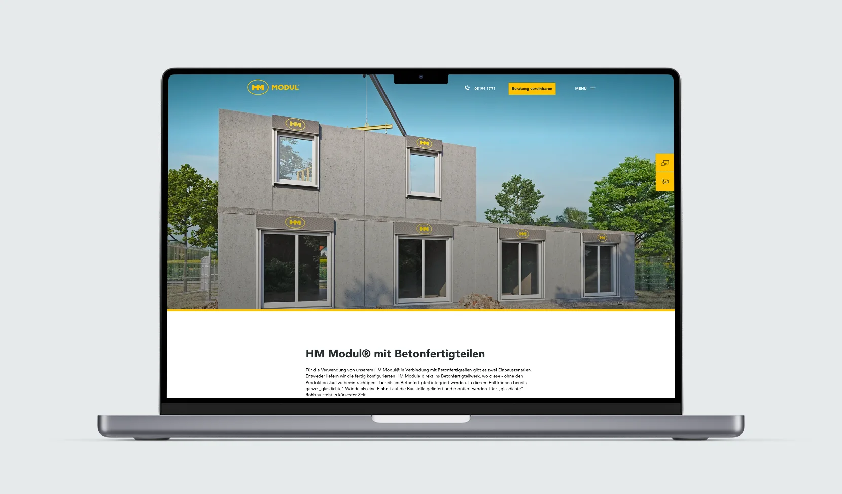 HM Modul Produkt-Website auf Laptop